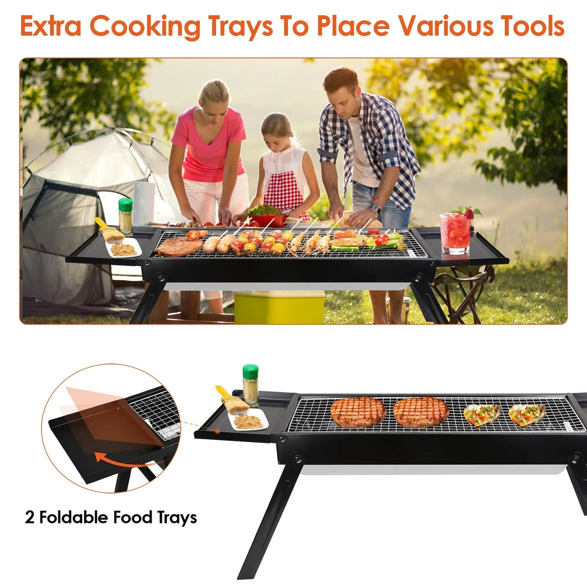 Foldable Portable Charcoal BBQ Grill, Tabletop Barbecue Grill with Stainless Steel Grill Net, Easy Setup Outdoor Grill for Camping Picnic Yard Party