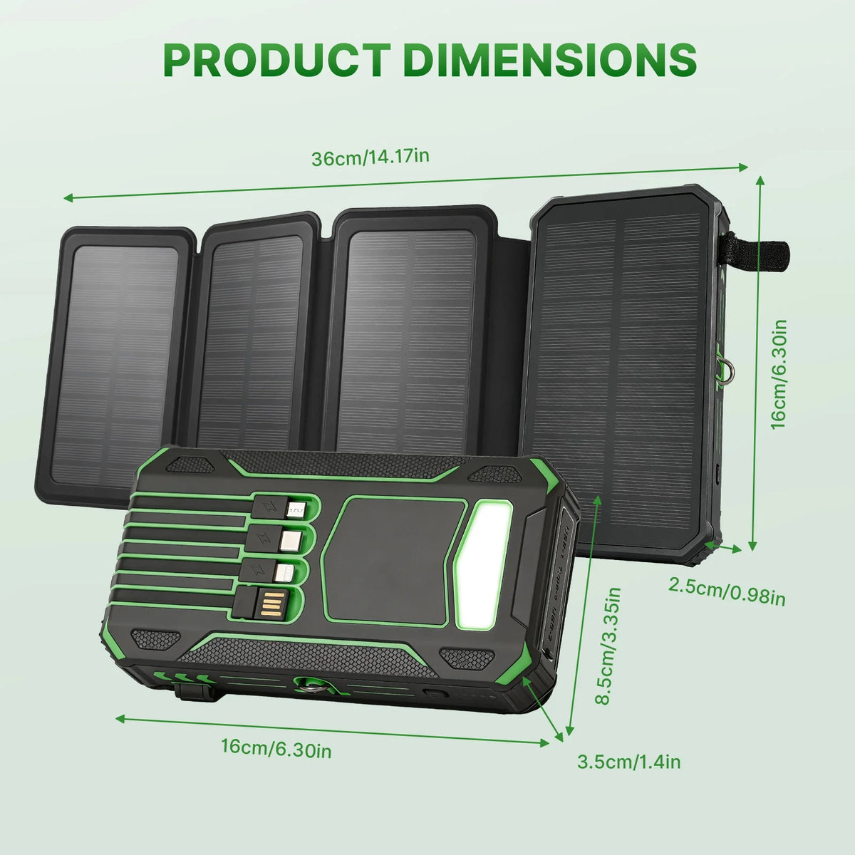 48000mAh Solar Power Bank Portable 4 Solar Panels 5V/3A PD15W Fast Charging Built-in 4 Cables Outdoor Camping Road Trip Emergency Poverbank External Battery