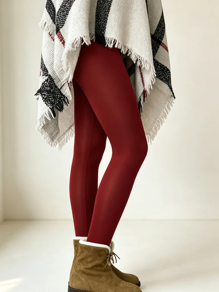 2026 New Style Women's Milk Silk Tight Pants, with a Cream-Colored Gingerbread Man Christmas Tree Pattern and a Snowflake Mosaic Print, Pure Red Tight Pants, with an Elastic High-Waist Design, Suitable for Daily Casual Wear a