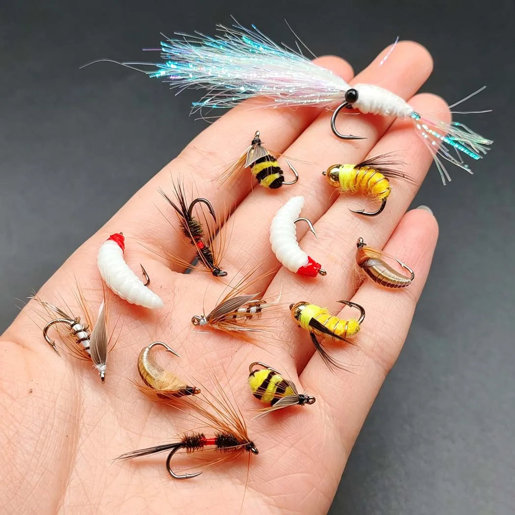 Fly Fishing Flies Total:64Pcs(2 Boxes) Fly Fishing Bait Dry/Wet Fly Nymph Fly Fishing Lure Fly Box for Trout Salmon