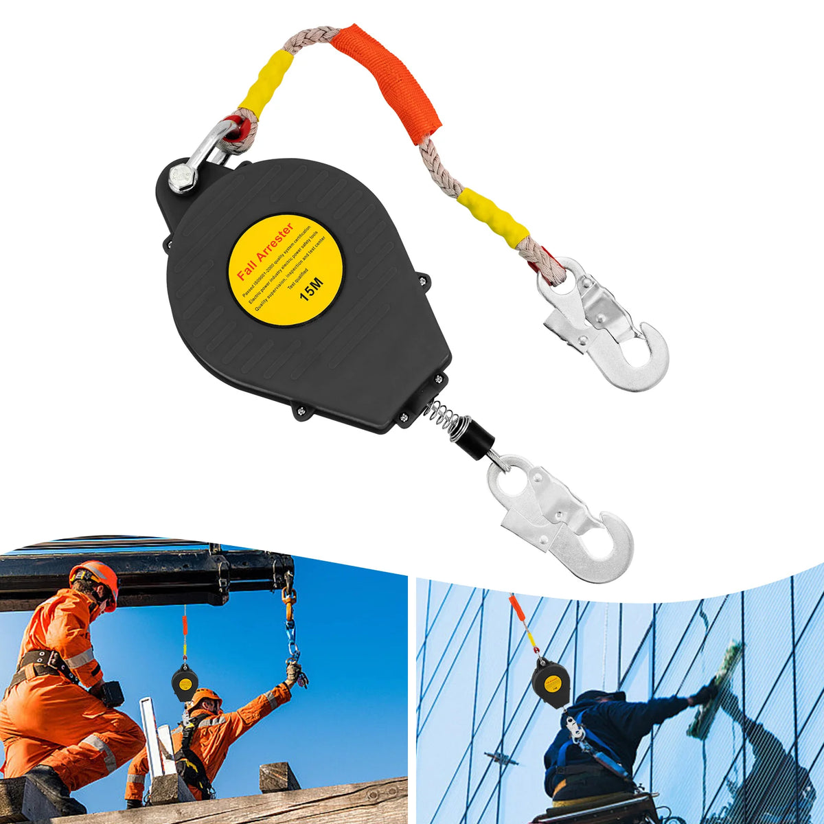 15M Safety Fall Arrester Self-Retracting Lifeline Anti-ratchet Dual Disc Braking System Black/Green