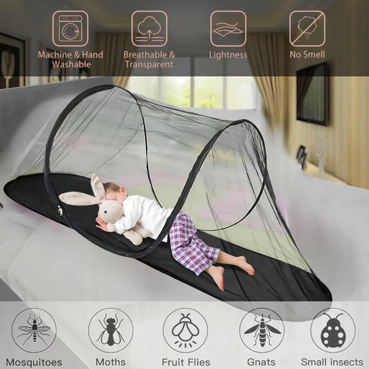 Large Pop up Mosquito Tent Portable Foldable Mosquito Bug Net for Bed Camping Travel Patio Outdoor 78 * 31 * 22 Inch Bug Netting Mesh Tent Canopy for Adults Bedroom, Black