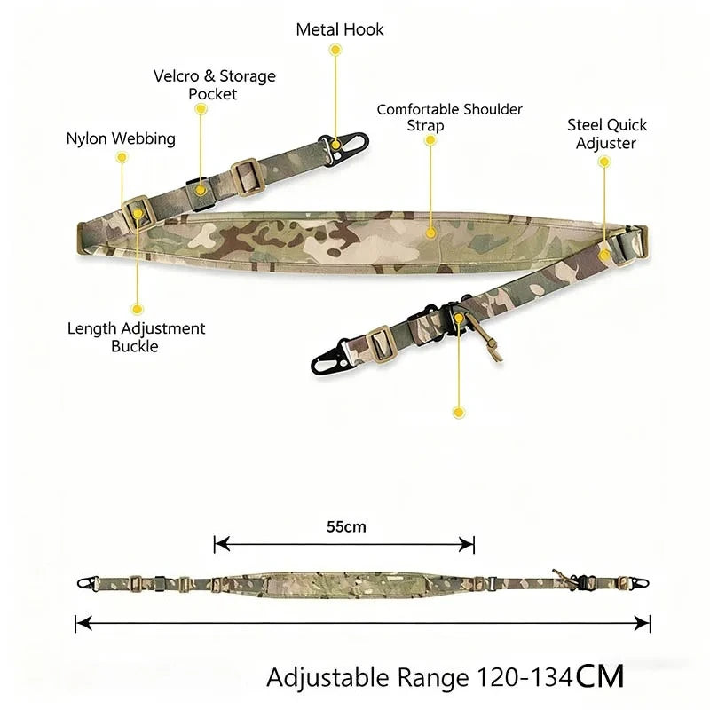 Tactical Adjustable 1/2 Point Crossbody Rope Nylon Rifle Shoulder Strap Outdoor Hunting AR15 Sling with M-system QD+21MM QD