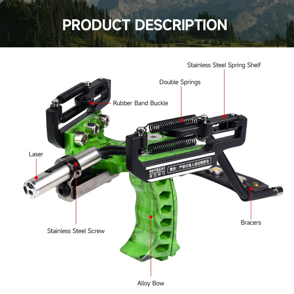 Four Color Powerful Laser Slingshot, Outdoor Hunting Shooting, Fast Slingshot, Rubber Band Set, Include Rubber Band 4pcs Option, Practice Competition Exclusive, Holiday Gift