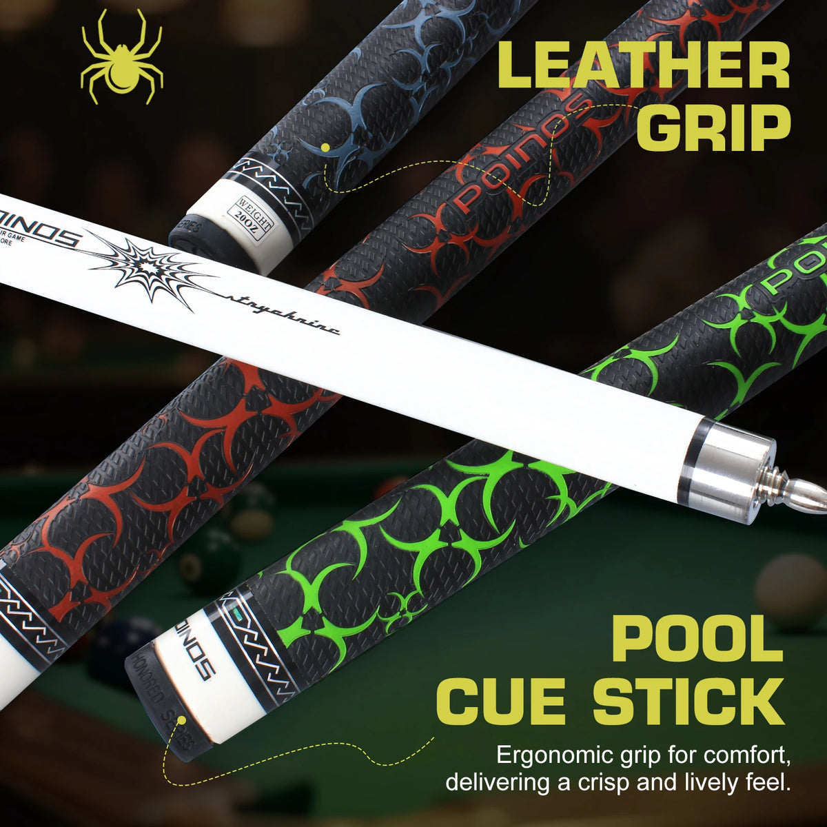 POINOS-R Series Carbon Fiber Pool Cue, 12.5mm Multi-layer Tip with Bullet Joint, Solid Wood Butt with Anti-Slip and Sweat Absorbing Grip, XTC Ferrule, Professional Pool Cue Sticks