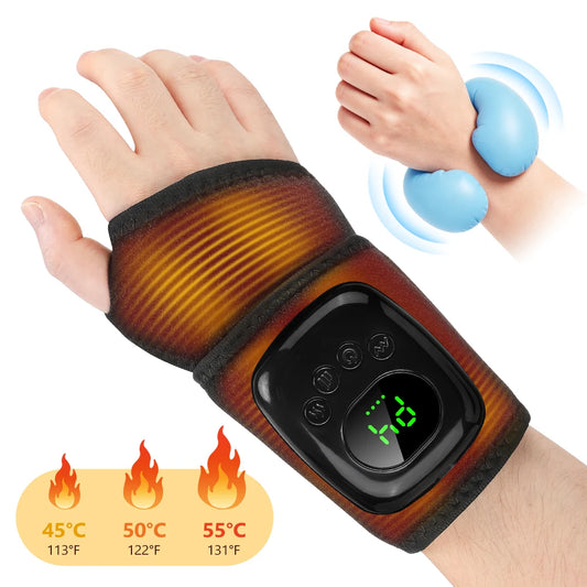 Wrist Massager, Air Compression Heat Wrap, 4 Modes 4 Levels, 3 Heat Settings, Rechargeable, Left Right Hand, Pain Relief, Unisex