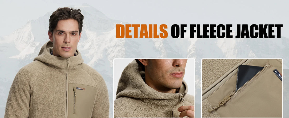 Pioneer Camp Polar Fleece Warm Jacket Men's Winter Hood Chest Pocket Winter Warm Clothing Thick Outwear Coat Hiking Climbing