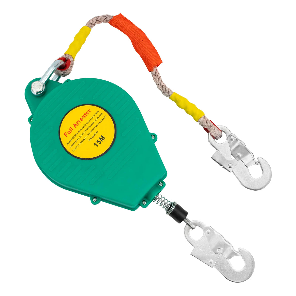15M Safety Fall Arrester Self-Retracting Lifeline Anti-ratchet Dual Disc Braking System Black/Green
