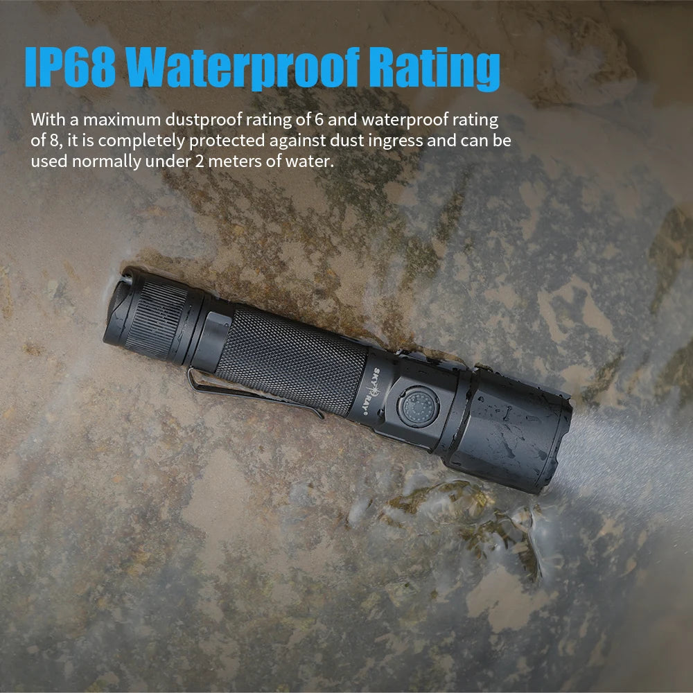 SKYRAY ST15 2500Lumen Tactical LED Flashlight Type-C Rechargeable LED Clip IP68 Waterproof 315M Light Range Camping Hiking Hunting Emergency Self Defense LED Torch US