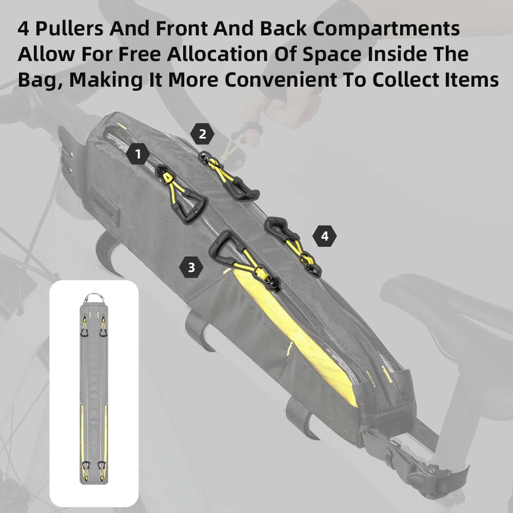 Rhinowalk BIke Extra Long  Top Tube Bag Large Water-Resistant Bikepacking For MTB&Road Bike With 18 Inch Or Larger Frame Length