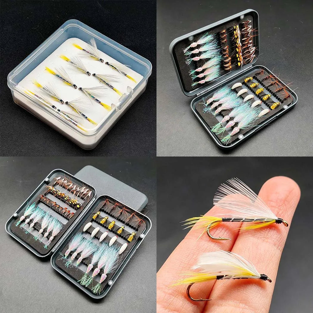 Fly Fishing Flies Total:64Pcs(2 Boxes) Fly Fishing Bait Dry/Wet Fly Nymph Fly Fishing Lure Fly Box for Trout Salmon