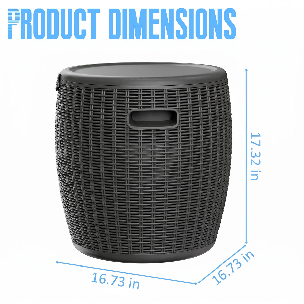 Round Rattan Look Resin Ice Bucket with Lid, Weatherproof Outdoor Storage Side Table for Patio Pool Backyard Drinks