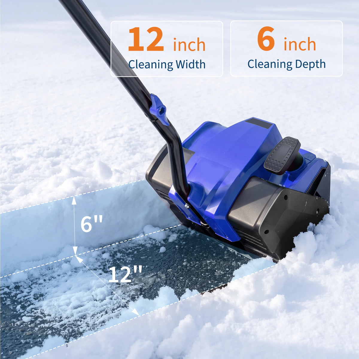 40V Cordless Electric Snow Shovel 12 Inch Brushless Snow Blower with LED Light Battery Powered Handheld Snow Thrower for Driveway Patio Steps Sidewalk Blue