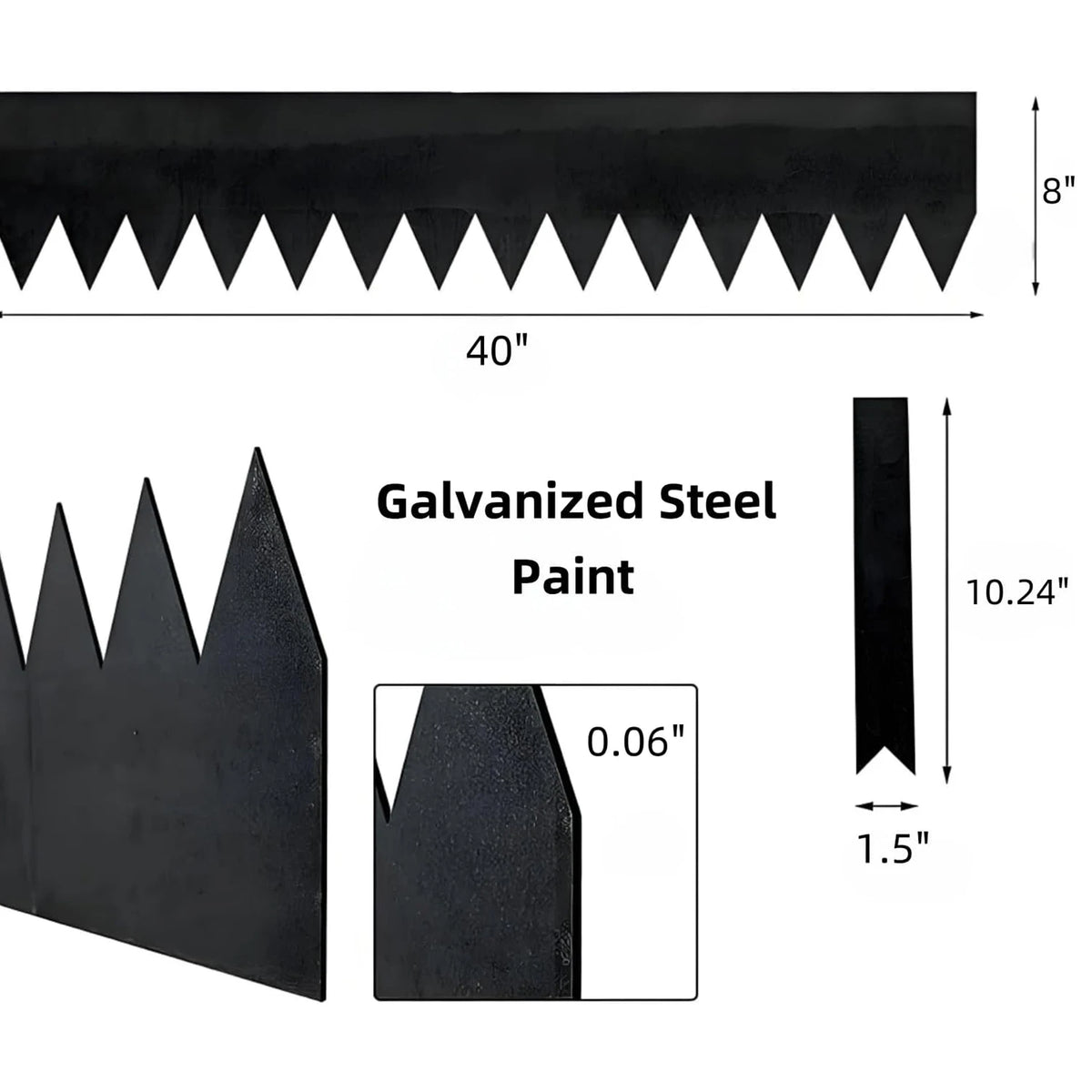 Garden Steel Landscape Edging 6PCS 40*8In Hammer-in Gauge Border Edging Strips with 6 Clips & Gloves for Lawn Yard (20Ft Total)