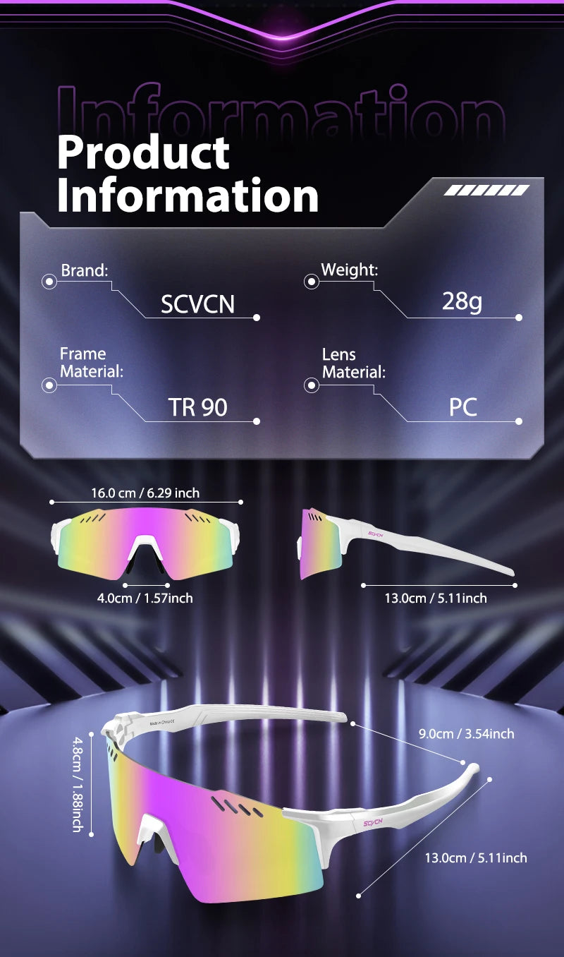 SCVCN UV400 Outdoor Cycling Sunglasses on Sale Hot Glasses Fashion Men Women Outdoor Impact-Resistant Bike Eyewear MTB Sports Glasses Running Bicycle Goggles