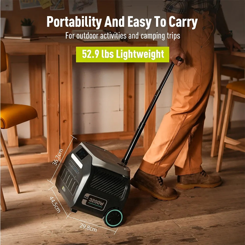 IEE P3200 3200W Portable Power Station 2048Wh LiFePO4 Solar Generator, 6400W Surge, Fast Charge, Backup Power for Home Emergency Hurricane Camping RV Outdoor Use