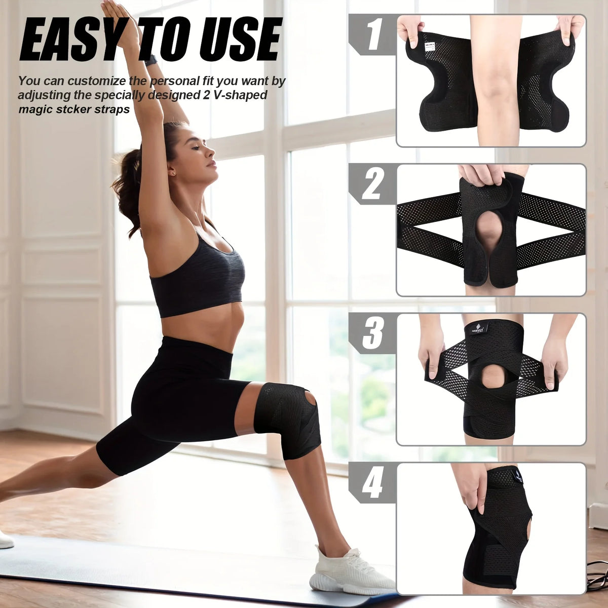 2 Pieces Unisex Compression Knee Brace V-Cross Strap Breathable Mesh Side Stabilizers Knee Pain Relief Running Sports Support