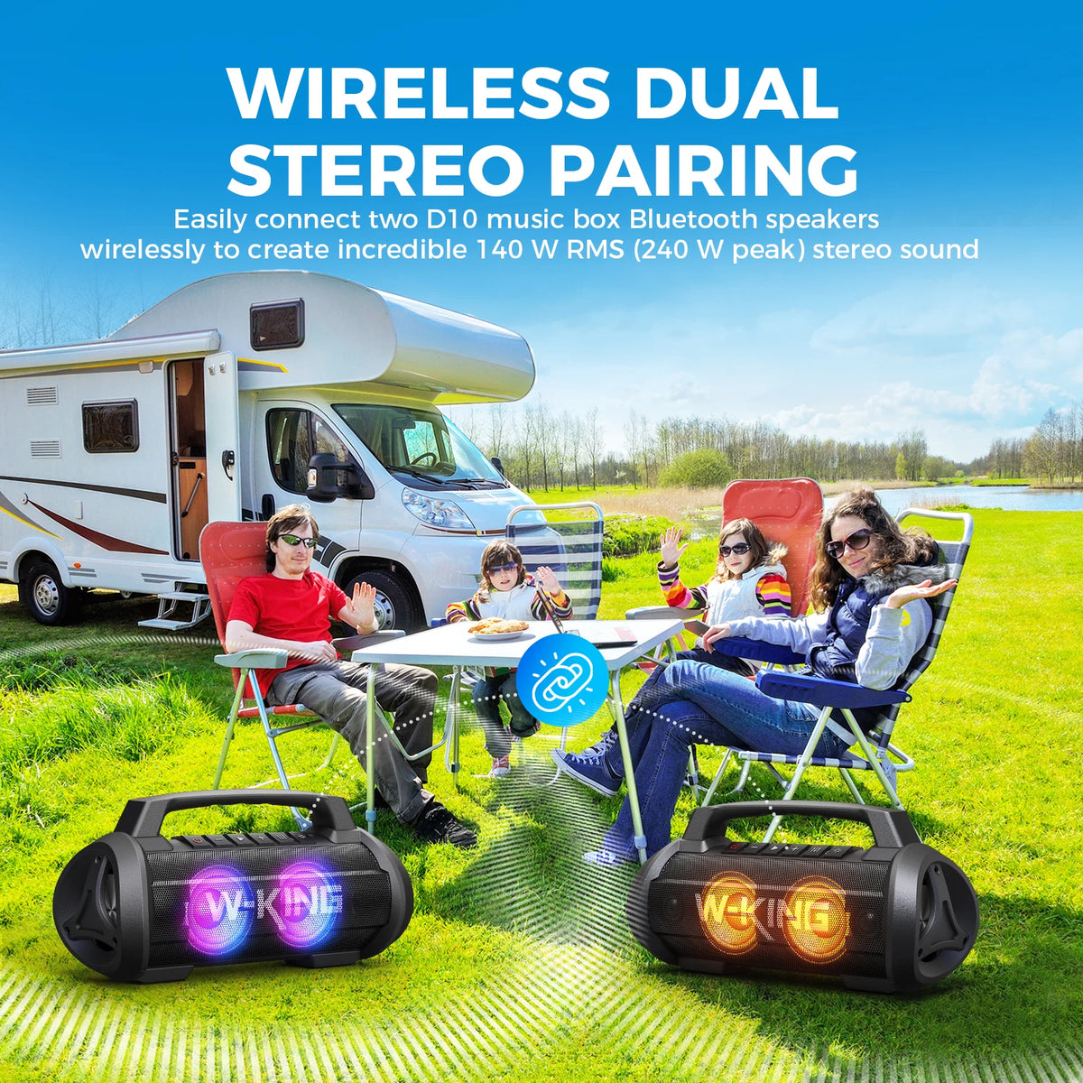 W-KING D10 120W MAX Bluetooth Speaker, IPX6 Waterproof Portable Music Box Wireless with 70W Deep Bass/Hi-Fi Audio/42H Play/LED Lights/MAC-in/Power Bank/TF/AUX, Outdoor Loud Big Boombox for Travel, Party, Home