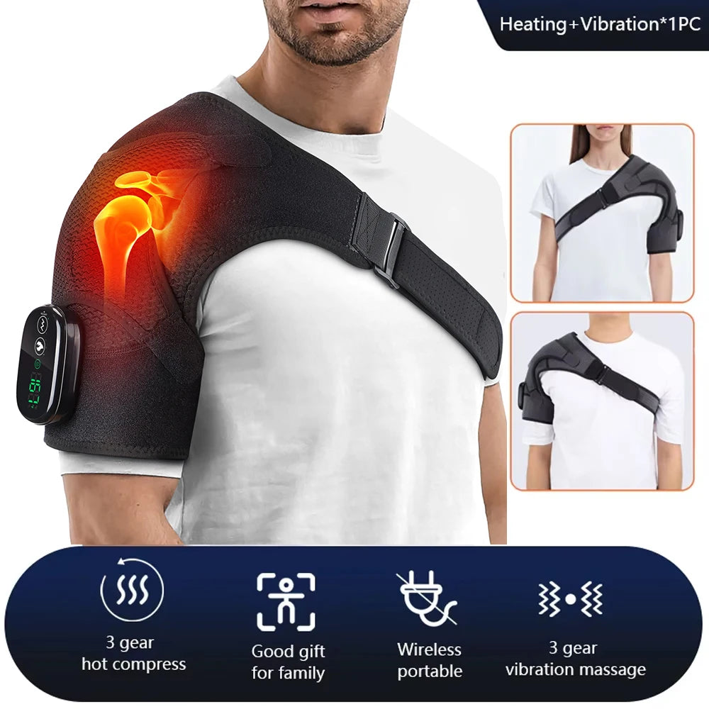 Adjustable Heating Vibration Shoulder Brace Support, Electric Heating Pad for Shoulder, Left and Right Shoulder Massager Warming