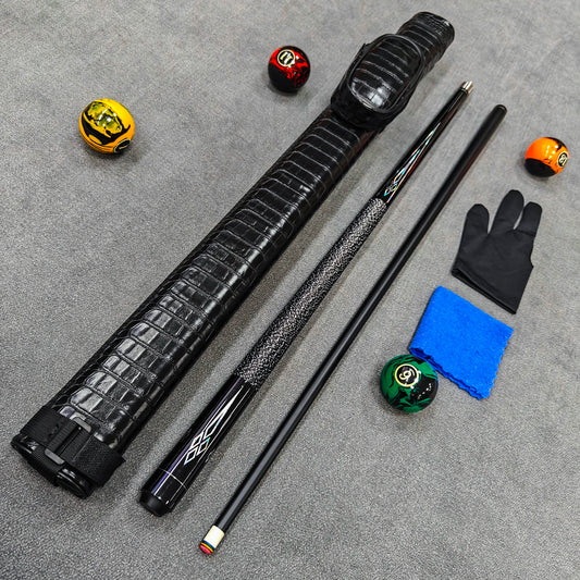 58in High-Tech Pool Cue Set, 10.5 11.5 12.5 Tips Optional, Wrapped Grip, Water Transfer Print, Black Stone-Pattern Cue Case
