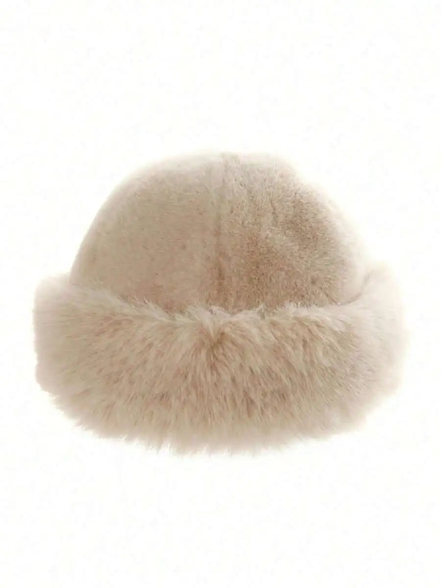1pc Winter Warm Ear Protection Plush Bucket Hat, Unisex Windproof Warm Bucket Hat, Korean Style Versatile Solid Color Party