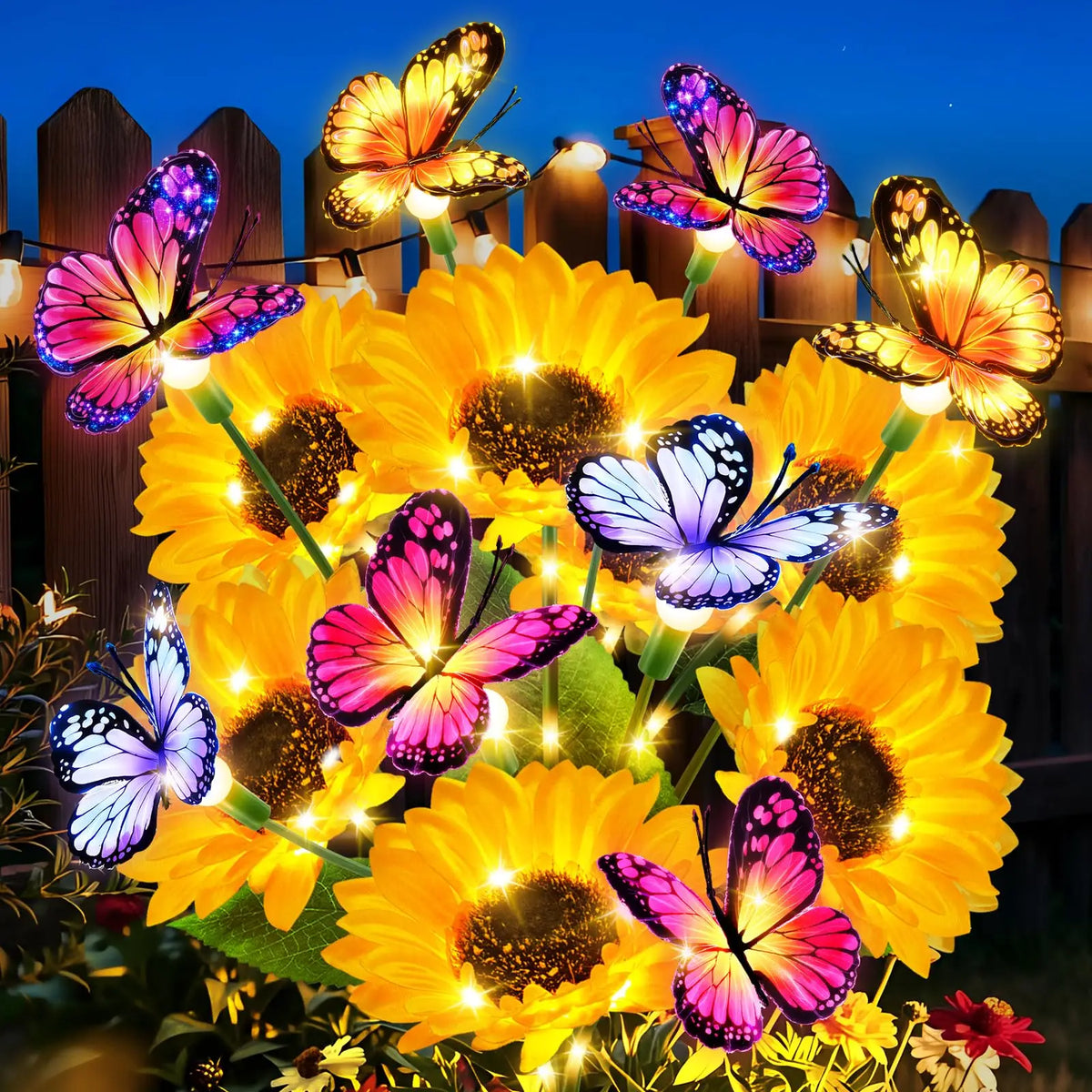 Upgraded 2/4 Pack Solar Garden Lights Outdoor Decor Solar Sunflower Lights with 16 Butterflies Waterproof Solar Flowers for Yard Lawn Garden Decor Sunflower Gifts for Mom Women Grandma