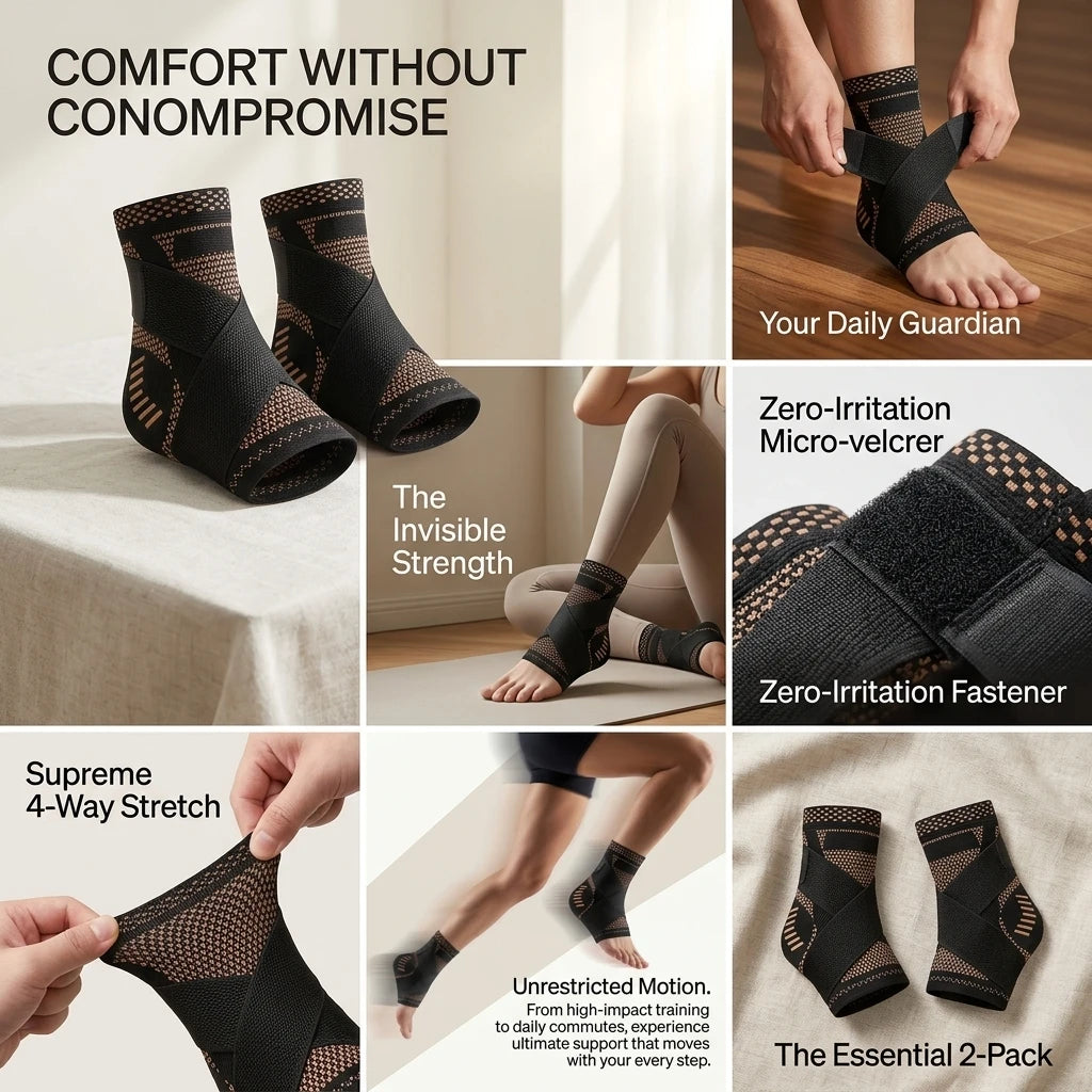 Ankle Brace Support, Adjustable Copper Compression Sleeve for Men & Women, Sports