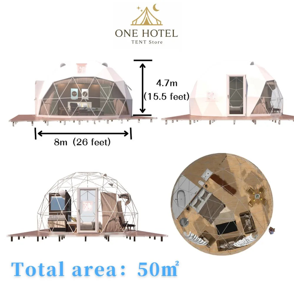 Commercial Luxury Glamping Geodesic Dome Tent Resort Weatherproof PVC 4 Season Customizable Resort Hotel Campsite Lodge Shelter