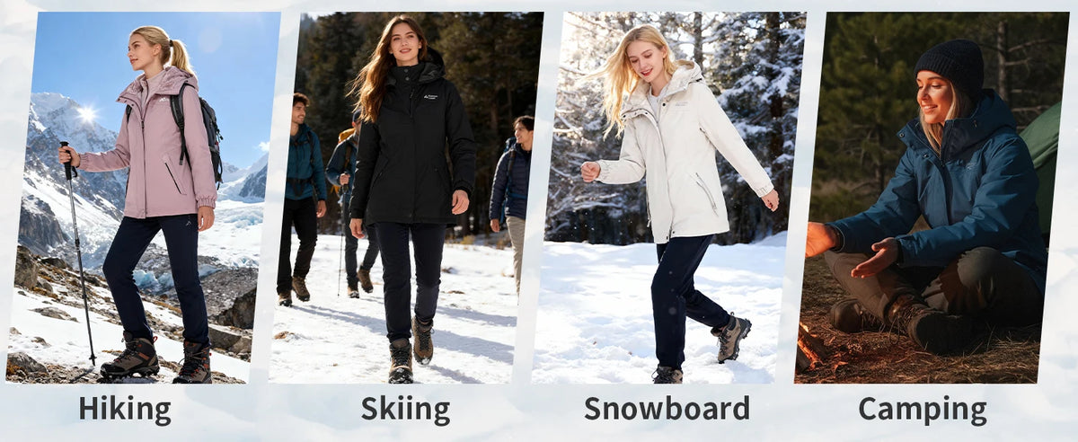Pioneer Camp Women's Ski Jacket 10000mm Waterproof Warm Insulated Coat Fleece Lined Winter Jacket with Hood & Zip Pockets