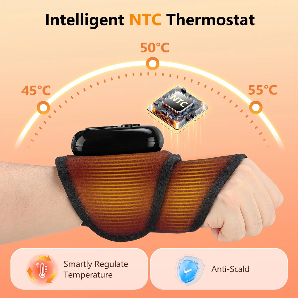 Wrist Massager, Air Compression Heat Wrap, 4 Modes 4 Levels, 3 Heat Settings, Rechargeable, Left Right Hand, Pain Relief, Unisex