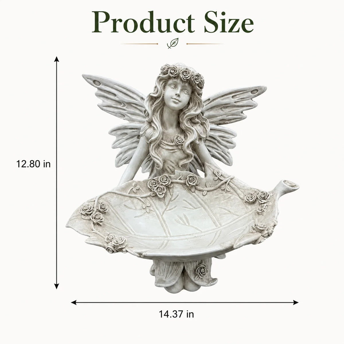 Garden Fairy Statue Bird Feeder with Leaf Tray Resin Art Figurine Outdoor Garden Patio Lawn Yard Decorative Bird Bath Ornament