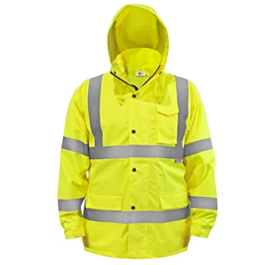 Hi-Visibility Waterproof Rain Jacket with Mesh Lining, ANSI/ISEA 107-2015 Class 3 Type R, Lightweight Wind-Resistant Safety Jac