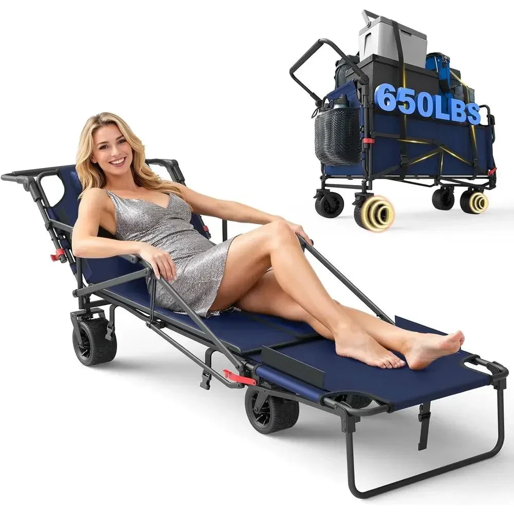 Durable 2-in-1 Collapsible Utility Wagon with 650lb Capacity, All-Terrain Wheels, Brakes, and Side Baskets - Blue