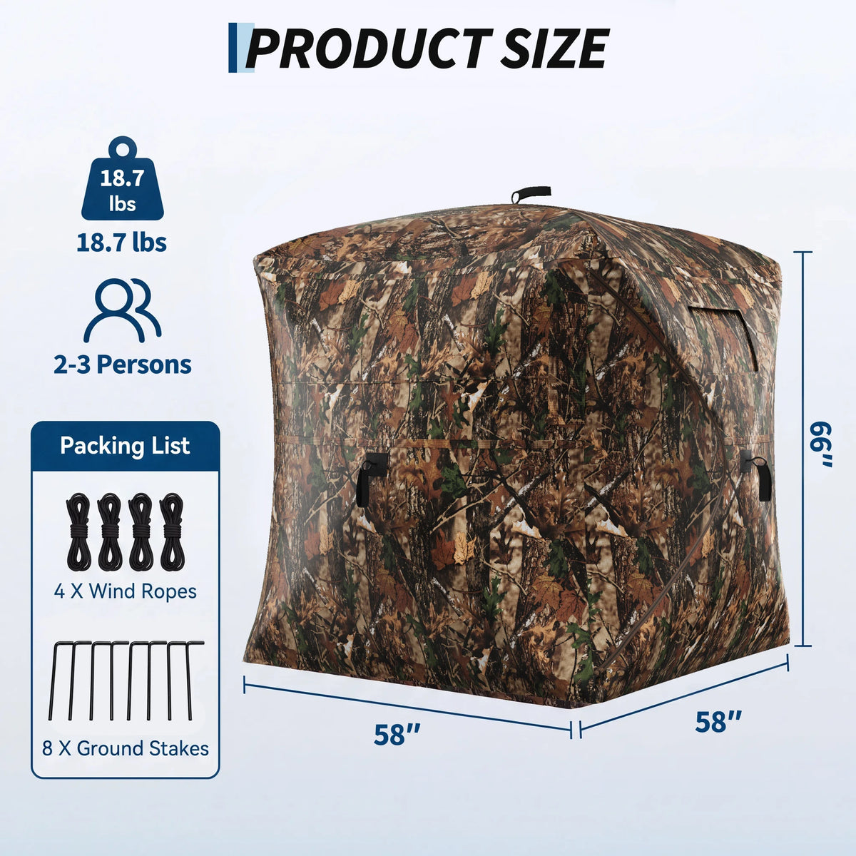 Hunting Blind 270/360 See Through Pop Up Outdoor Blind Tent for Deer Nature Observation Mesh Windows 58"x58"x66"