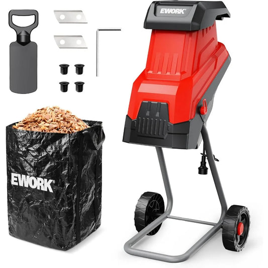 15 Amp Electric Wood Chipper Shredder Brushless Motor Garden Mulcher Composting Yard Waste Branch Crusher 4500 RPM Silent