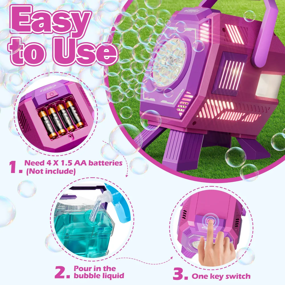 BELEMAR Kids Light-Up Bubble Machine, 320ml Large Tank, Battery Operated, Includes Bubble Solution for Indoor & Outdoor Use