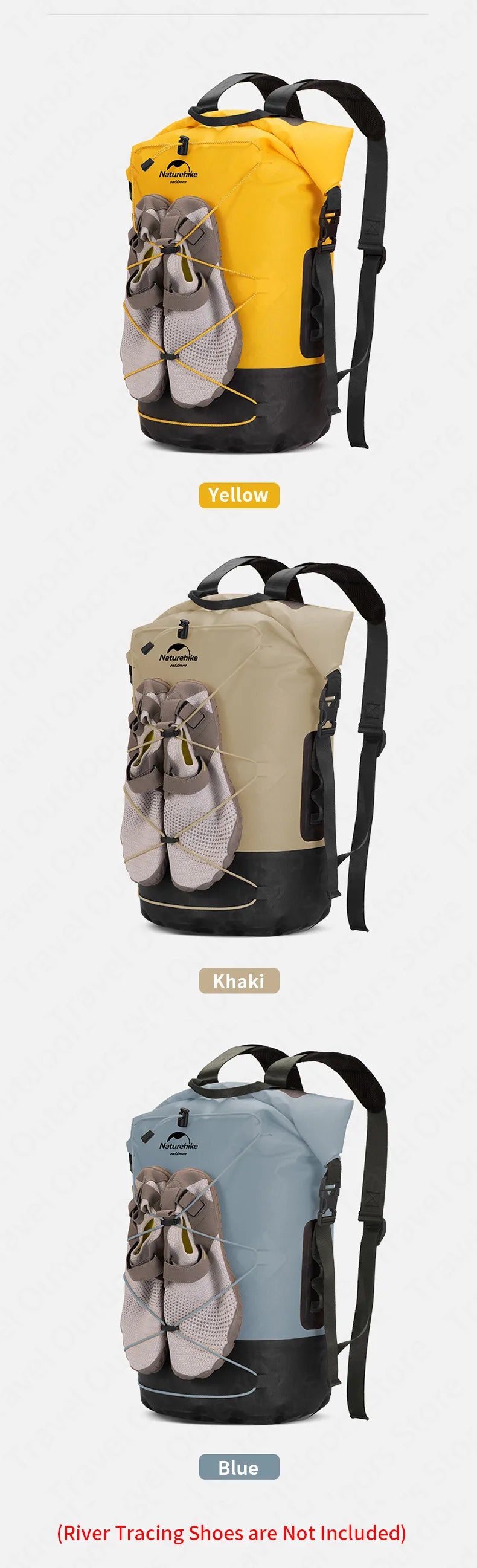 Naturehike Waterproof Backpack TPU Dry Wet Separation 20L/30L/40L High Capacity Wear Resistant Outdoor Water Sport Travel Bag