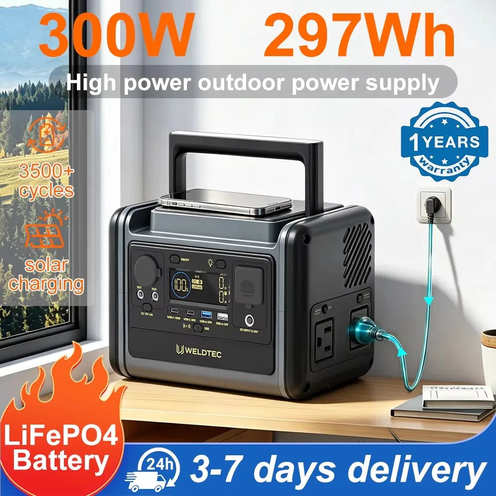 US Stock GSIKE LiFePO4 Portable Power Station 110V Pure Sine Wave Solar Generator 300W 1200W 2000W Option for Camping RV Van Home Emergency Backup