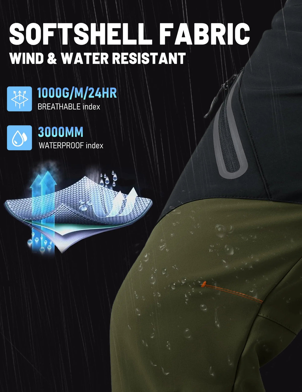 Men's Waterproof Insulated Snow Pants Winter Work Trousers Fleece Lined Windproof Outdoor Pants with 4 Zipper Pockets