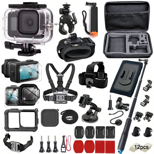 Accessories Kit for GoPro Mission 1/1 Pro,60M Waterproof Housing Chest Head Wrist Strap Mount Silicone Case Screen Protector