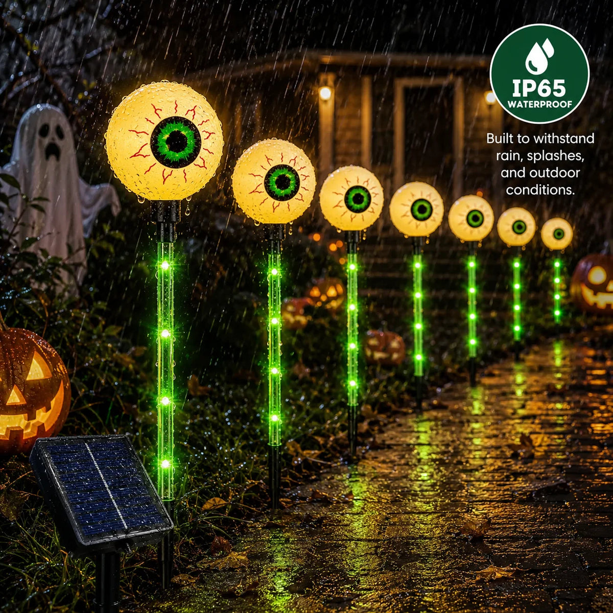6Pack Halloween Eyeball Lights Solar Garden Decor Outdoor Solar Halloween Eyeball Lights with Glowing Eyes, IP65 Waterproof Design for Outdoor Yard, Garden, Pathway and Party Decor.