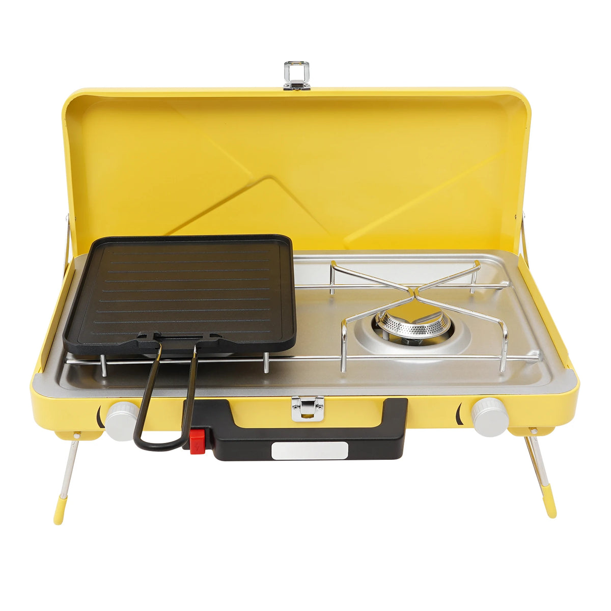 Foldable Windproof 2×3500W Outdoor Gas Stove, Compact Carry Case Design Adjustable Flame for Camping Tailgating BBQ