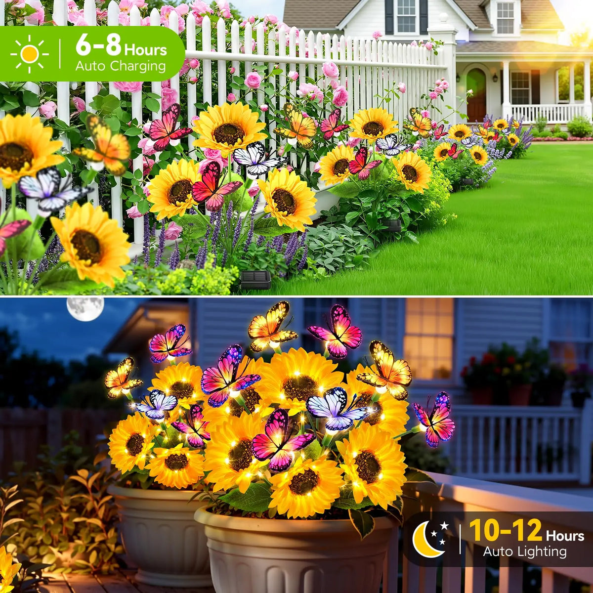 Upgraded 2/4 Pack Solar Garden Lights Outdoor Decor Solar Sunflower Lights with 16 Butterflies Waterproof Solar Flowers for Yard Lawn Garden Decor Sunflower Gifts for Mom Women Grandma