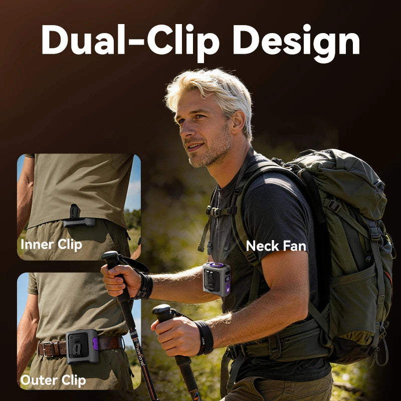 MUXNW 8000mAh Portable Waist‑Clip Fan with Semiconductor Cooling,  with LED Light, 4‑in‑1 Hands‑Free Wearable Fan for Camping