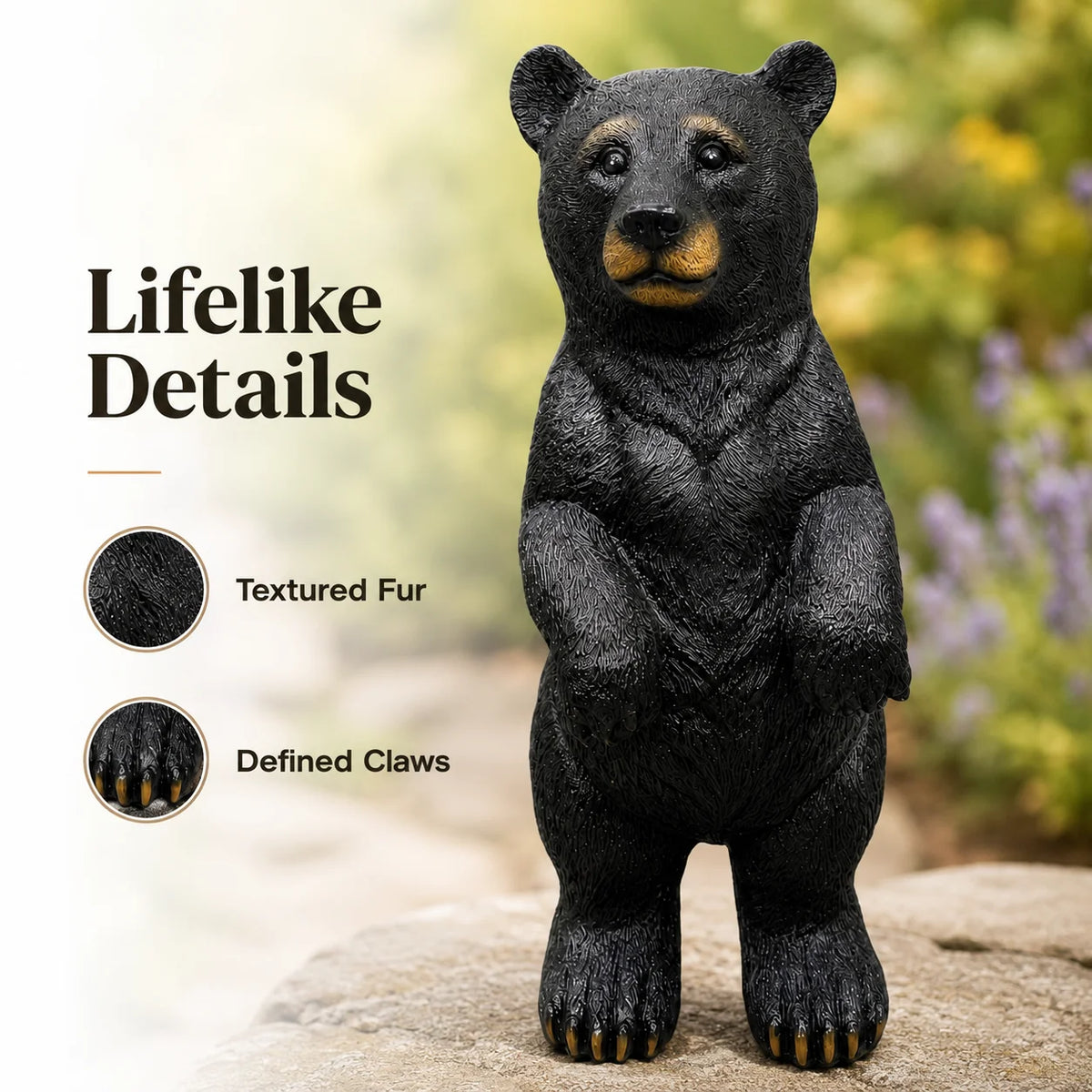 Standing Black Bear Statue Outdoor Garden Decor Resin Bear Figurine Wildlife Sculpture Porch Patio Yard Lawn Cabin Home Ornament
