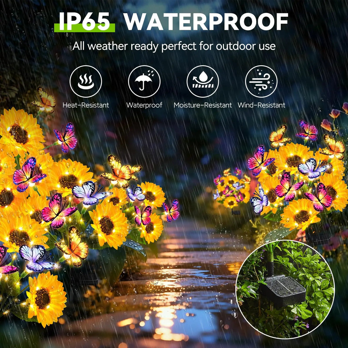 Upgraded 2/4 Pack Solar Garden Lights Outdoor Decor Solar Sunflower Lights with 16 Butterflies Waterproof Solar Flowers for Yard Lawn Garden Decor Sunflower Gifts for Mom Women Grandma