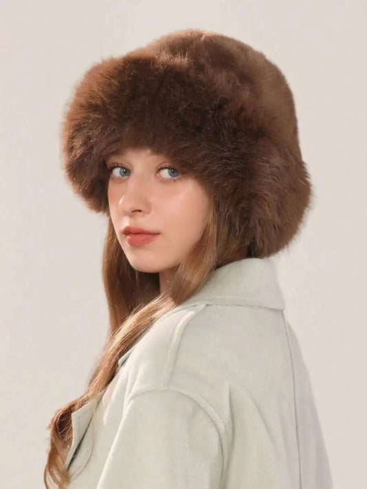 1pc Winter Warm Ear Protection Plush Bucket Hat, Unisex Windproof Warm Bucket Hat, Korean Style Versatile Solid Color Party