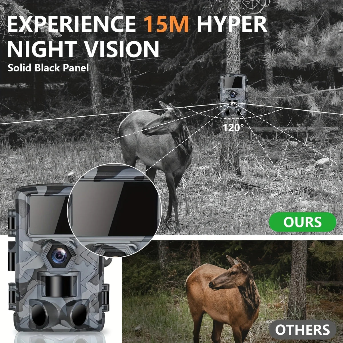 3PCS Trail Camera with WiFi and APP Control, 60MP Hunting Camera, Motion Activated Night Vision, IP66 Waterproof, 120° Wide Angle with 32GB TF Card for Wildlife Monitoring