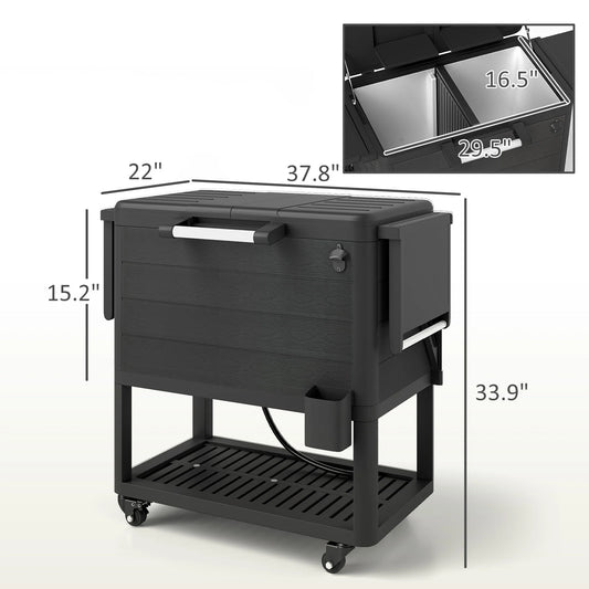 Patio Cooler Cart 104 Quart Rolling Ice Chest with Shelves, Black