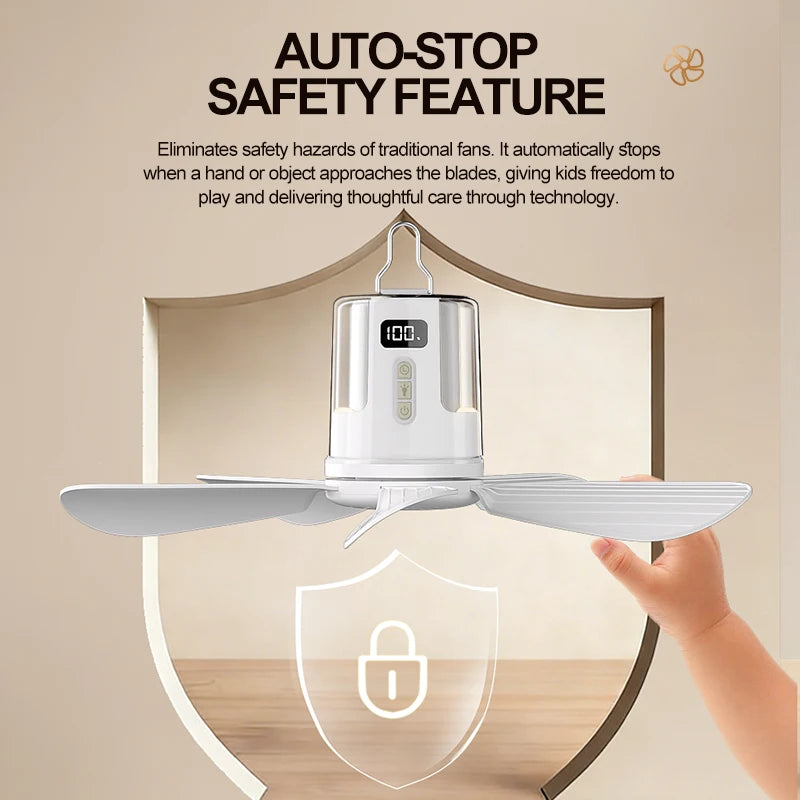 NEW Portable Camping LED Ceiling Fan with RGB Ambient Light 4 Gear Rechargeable Tent Hanging Fans for Bedroom Dorm Home Travel